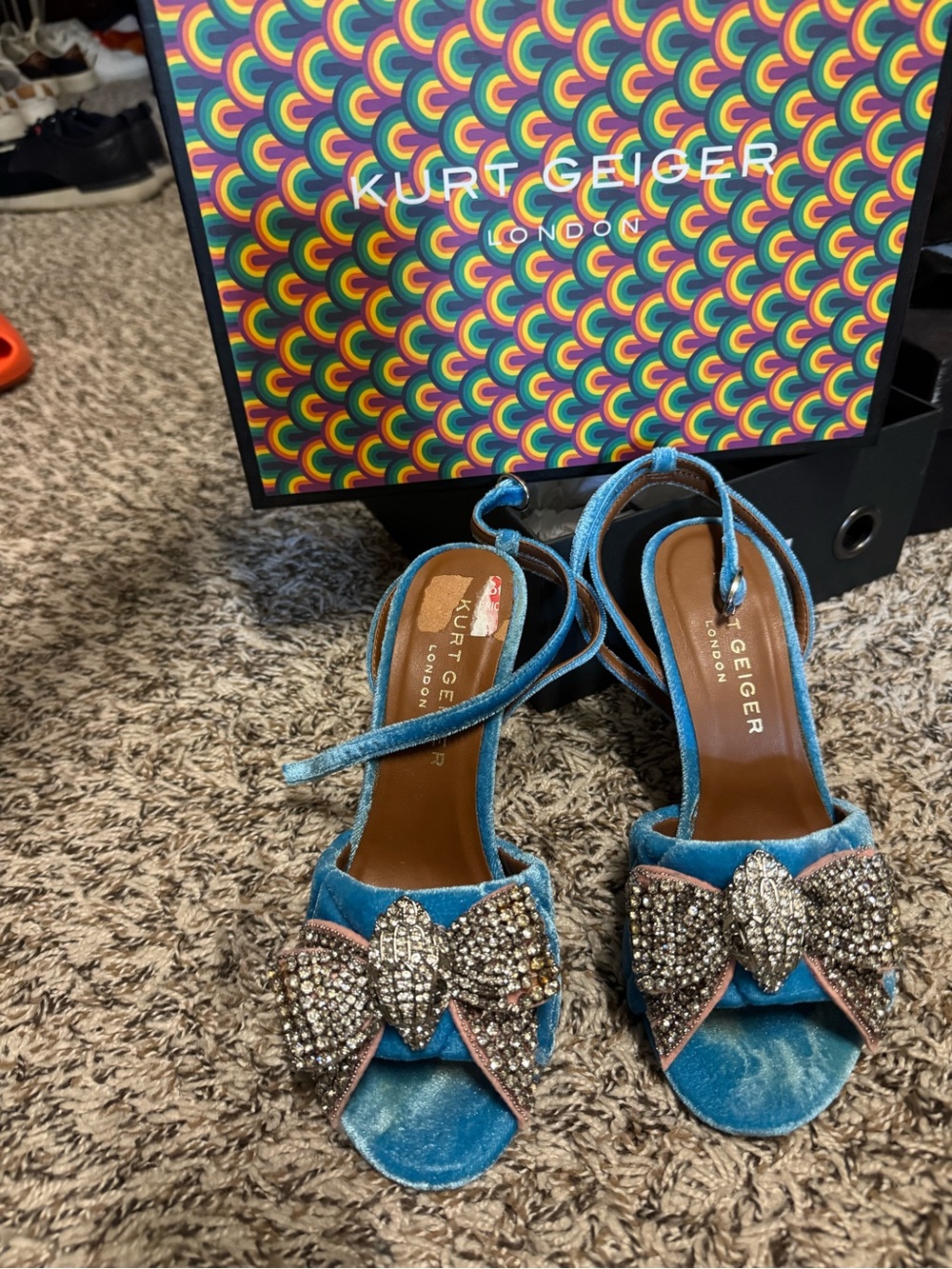 Kurt Geiger Blue Velvet Jeweled Bow Heels